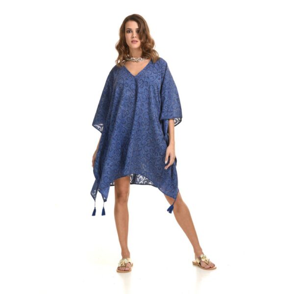 Blue kaftan with tassels