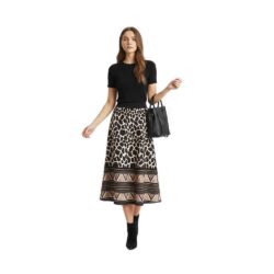 Animal Print Midi μπεζ Φούστα με λάστιχο στη μέση