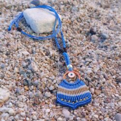 Handmade Blue Macrame Necklace - Image 2