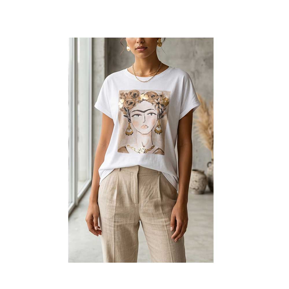 Γυναικεία λευκό t-shirt στάμπα Φρίντα