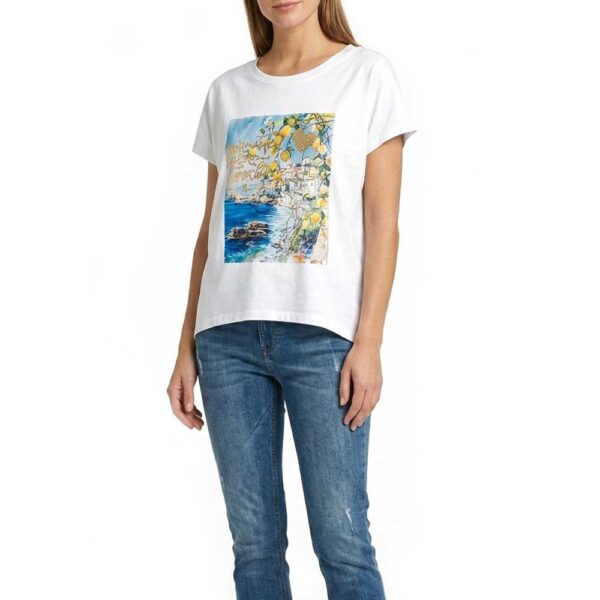 t-shirt με στάμπα λεμόνια και θάλασσα