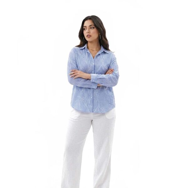 Plus Size Πουκάμισο Λουλούδια ριγέ σχέδιο